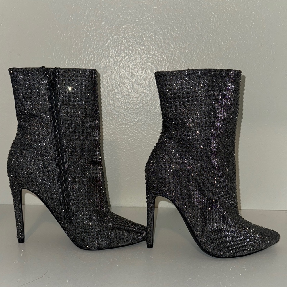 Steve Madden Wifey (Rhinestone) Black Glitter Ankle Boots